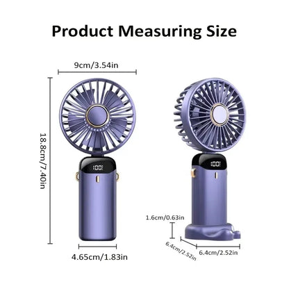 Handheld Mini Fan Foldable Portable Neck Hanging Fans 5 Speed USB Rechargeable Fan with Phone Stand and Display Screen 1800mA