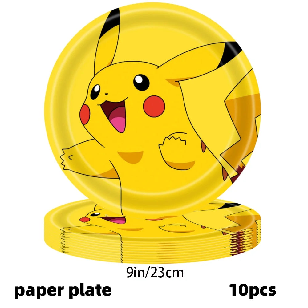 Decoration Pokemon Birthday Party Hats Pikachu Disposable Tableware Tablecloth Cup Plate Napkin Baby Shower Party Favors Poke
