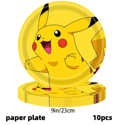 Decoration Pokemon Birthday Party Hats Pikachu Disposable Tableware Tablecloth Cup Plate Napkin Baby Shower Party Favors Poke