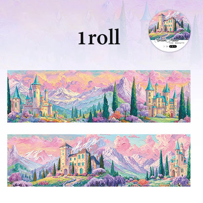 Wide European Town Scenery Washi Tape, Background Tape for Junk Journal Scene Making, Ideal Holiday & Birthday Gift - A