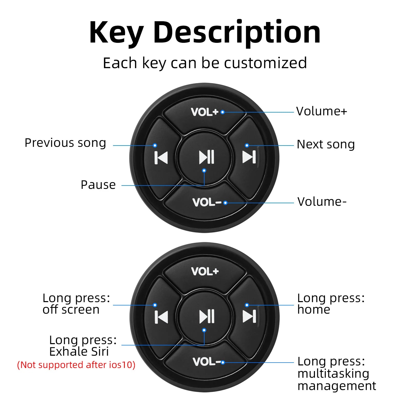 Wireless Bluetooth Remote Controller Media Button Car Motorcycle Bike Steering