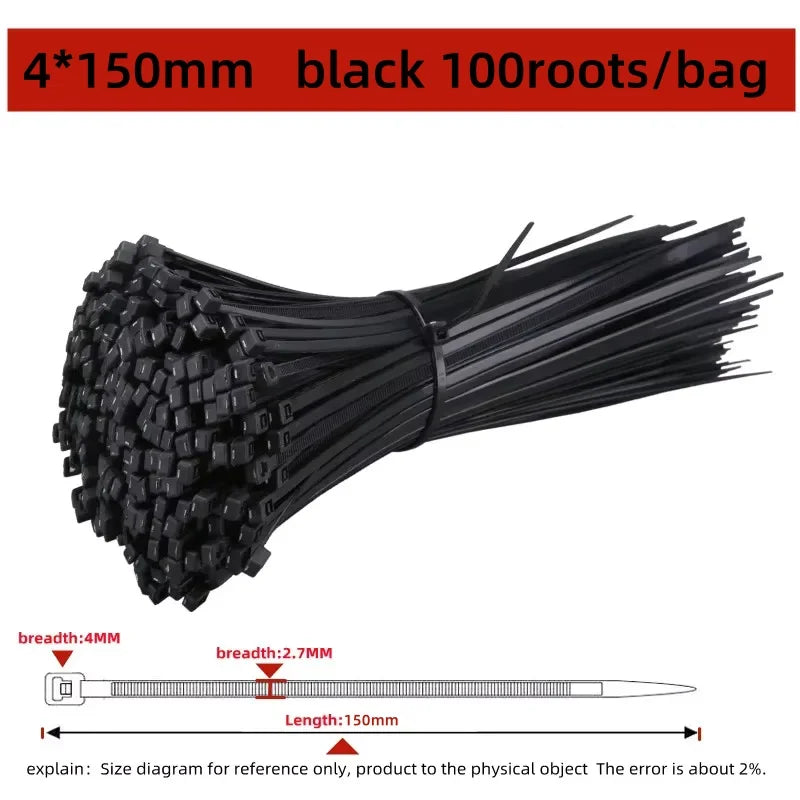 100Pcs Nylon Cable Ties Adjustable Self-locking Cord Ties Straps Fastening Loop Reusable Plastic Wire Ties For Home Office - 