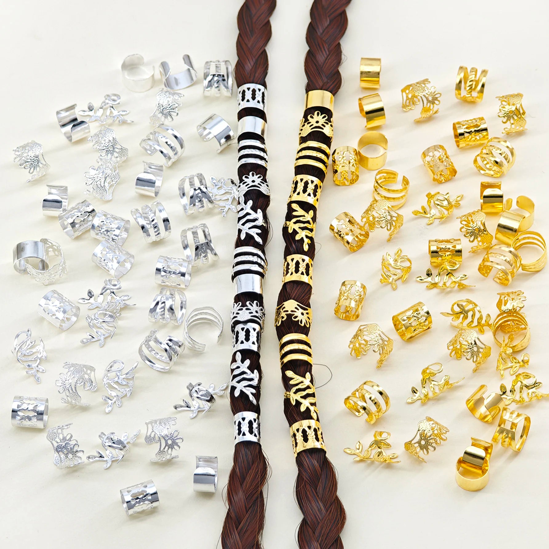 100pcs Elegant Golden Alloy Hair Jewelry for Braids, Solid Color - Vintage-Inspired Accessories for Men & Women's Dreadlocks