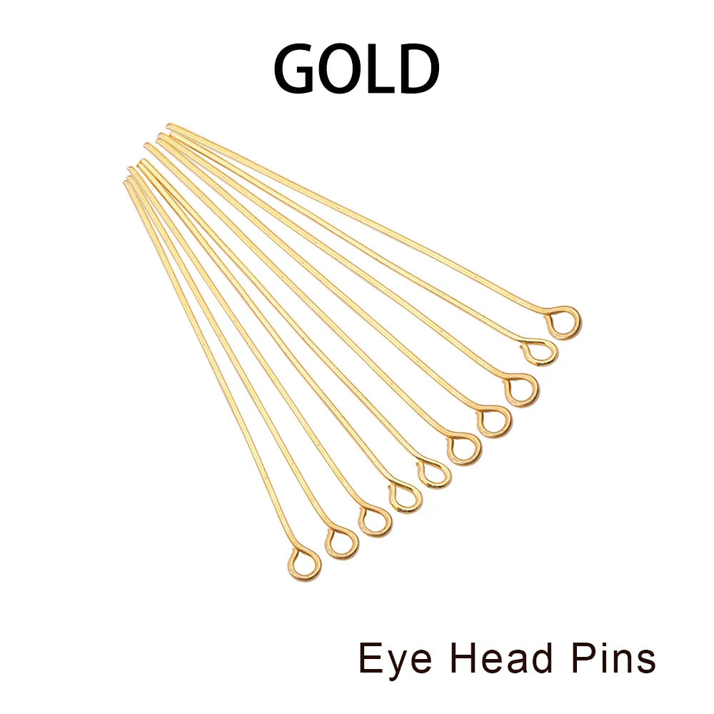100-200Pcs/Lot 10-70mm Heads Eye Flat Head Pin Gold Plated Ball Head Pins for Jewelry Findings Making Accessories Supplies - 