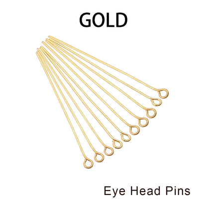 100-200Pcs/Lot 10-70mm Heads Eye Flat Head Pin Gold Plated Ball Head Pins for Jewelry Findings Making Accessories Supplies - 