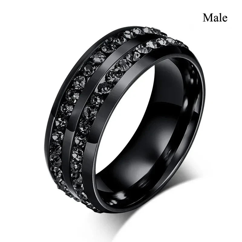 Charm Couple Rings Romantic Women Red Rhinestones Rings Set Trendy Men Stainless Steel Celtic Dragon Rings Wedding Band Jewel