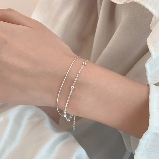 925 Sterling Silver Round Ball Lucky Bracelets Woman Double-Layer Snake Chain Hot Jewelry Wedding Jewellery