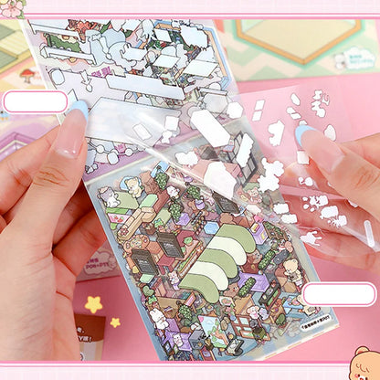 21-Piece Cartoon Miniature Scene Sticker Book - Mini 3D Cottage Journal Materials, DIY Creative Handmade Collage Decals