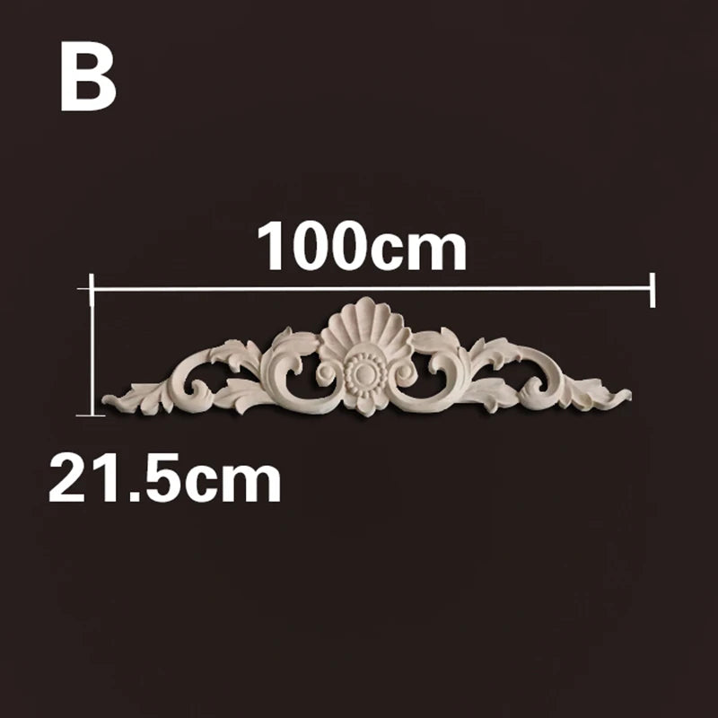 Wood Appliques and Onlays Natural Furniture Wall Door Woodcarving Decorative Long Flower Wooden Figurines Crafts Corner Frame