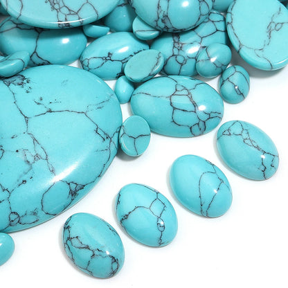 2-10pcs Natural Blue Turquoise Cabochons Oval Flat Back Cabochon Loose Beads For Jewelry Making DIY Ring Necklace Accessories