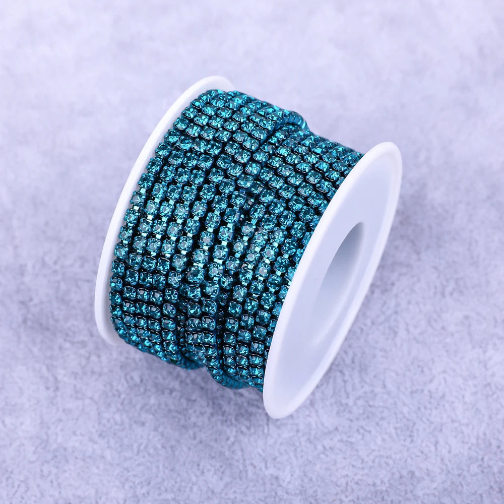 Crystal 10 Yard Rhinestones Trim Stone Cup Chain Gold Diamond Strass Decorative Applique Crystal Trimmings For Dresses - Blue
