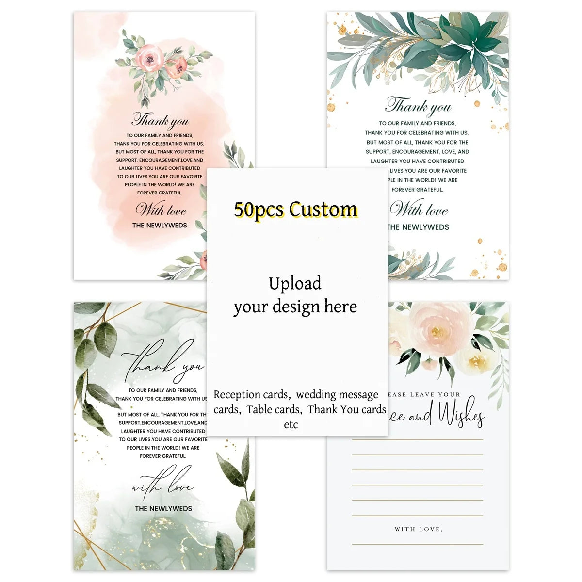 50pcs Custom Image Cards For Wedding Invitation,Reception Message Cards,Thank You Menu Table Cards,Events Celebration Decorat