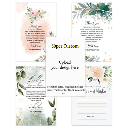 50pcs Custom Image Cards For Wedding Invitation,Reception Message Cards,Thank You Menu Table Cards,Events Celebration Decorat