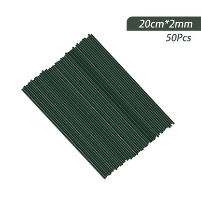 50pcs 15/20/25/30/40cm Artificial Green Flower Stems DIY Floral Material Handmade Wire Stem Accessoies For Wedding Home Decor