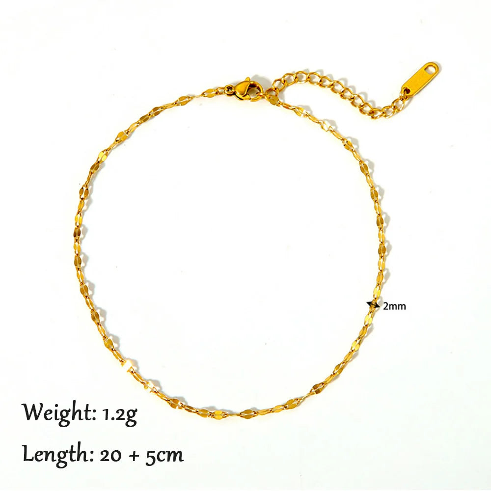 2024 Summer New Gold Color Anklets For Women Stainless Steel Firga Chain Feet Jewelry Layered Link Chain Accessory - Anklet 6