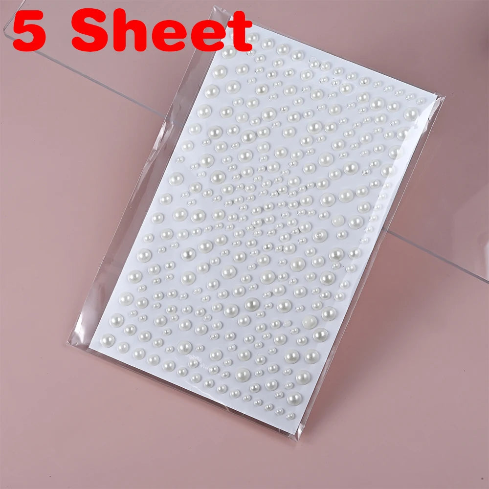 1/3/5 Sheet 3D White Pearl Eyes Face Tattoo Self Adhesive 3D Face Gem Jewels Eyeshadow Stickers Round Pearls Makeup Rhineston
