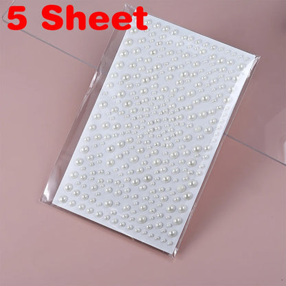 1/3/5 Sheet 3D White Pearl Eyes Face Tattoo Self Adhesive 3D Face Gem Jewels Eyeshadow Stickers Round Pearls Makeup Rhineston