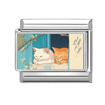 2026 New Women's Gift Cute Cat Looks at the cake Italian Charm Links Beads Fit 9mm Stainless Steel Modular Bracelet Jewelry G