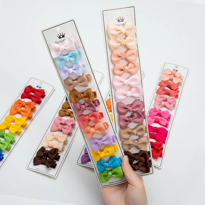 12Pcs/Lot Solid Color Grosgrain Ribbon Bowknot Kids Hair Clips Handmade Bows Baby Girls Barrettes Hairpins Photo Props Gift S