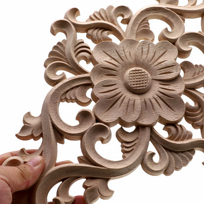 1Pc Unique Natural Floral Wood Carved Wooden Figurines Crafts Corner Appliques Frame Wall Door Furniture Woodcarving Decorati