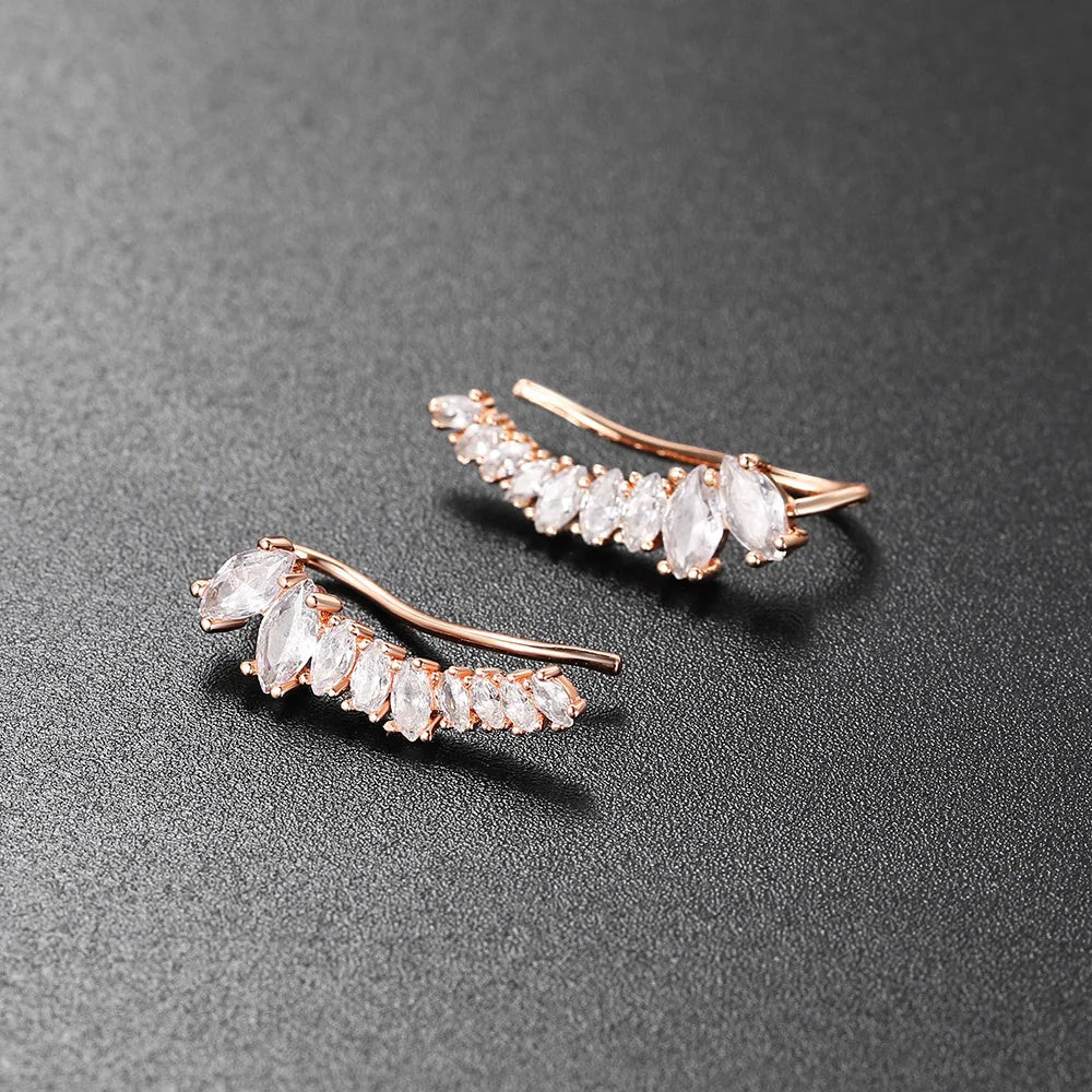 Angle Wing Ear Cuff Climbing Earrings for Women Shiny Zirconia Rose Gold Color Crystal Ear Accessories Female Gift Jewelry E7