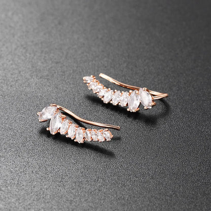 Angle Wing Ear Cuff Climbing Earrings for Women Shiny Zirconia Rose Gold Color Crystal Ear Accessories Female Gift Jewelry E7