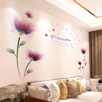 DIY Purple Lavender Living Room Wall Stickers Decor Self-adhesive Flowers Butterfly Wall Decals Mural Bedroom Home Decoration