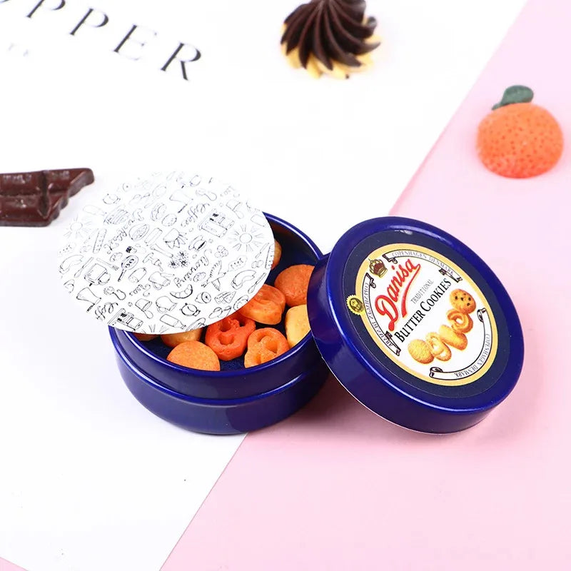 1Pcs 1/12 Dollhouse Miniature Danish Cookie Box Model Set Kitchen Accessories For Doll House Decor Kids Toys Gift