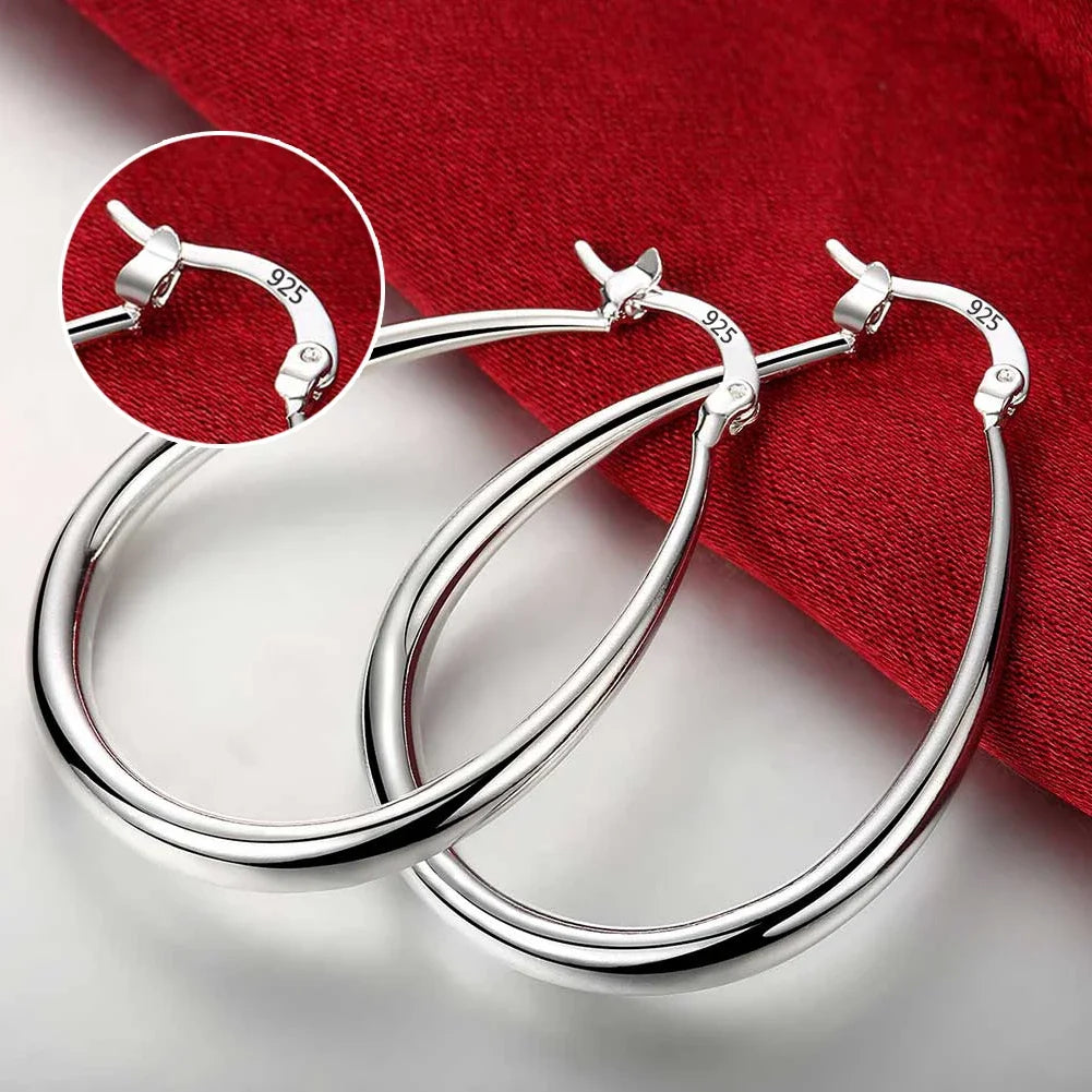 925 Sterling Silver Earrings Simple Round Circle Hoop Earrings For Woman Fashion Wedding Engagement Charm Jewelry