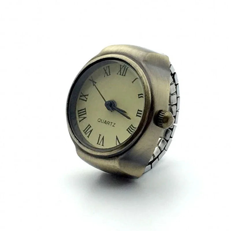 Vintage Punk Finger Watch Mini Elastic Strap Alloy Watches Couple Rings Jewelry Clock Retro Roman Quartz Watch Rings Women Me
