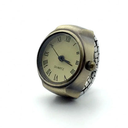 Vintage Punk Finger Watch Mini Elastic Strap Alloy Watches Couple Rings Jewelry Clock Retro Roman Quartz Watch Rings Women Me
