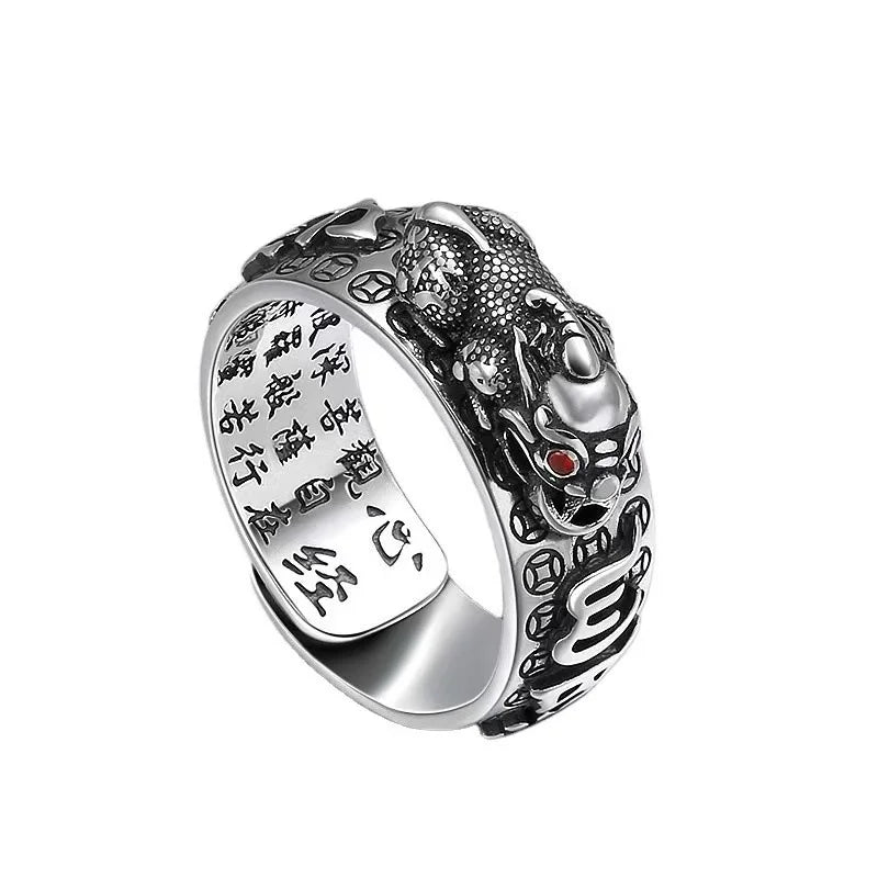 Chinese Feng Shui Pixiu Ring Silver Plated Copper Coins Adjustable Rings for Women Men Amulet Wealth Lucky Jewelry Birthday G