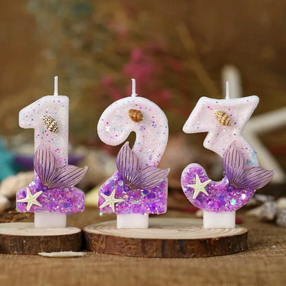 Mermaid Tail Birthday Candles with Starfish, Number Candles, Creative Cake Decorations for Birthday Party, DIY Party Decorati
