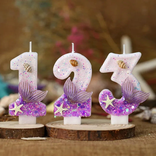 Mermaid Tail Birthday Candles with Starfish, Number Candles, Creative Cake Decorations for Birthday Party, DIY Party Decorati