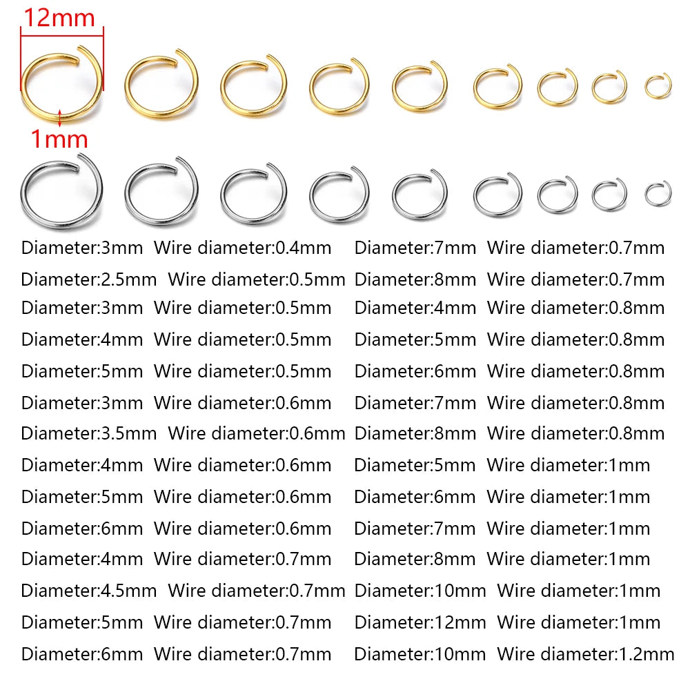 100-200pcs 3-8mm Gold Stainless Steel Open Jump Rings Split Rings Connectors For DIY Necklace Jewelry Finding Making Accessor