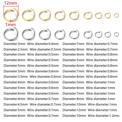 100-200pcs 3-8mm Gold Stainless Steel Open Jump Rings Split Rings Connectors For DIY Necklace Jewelry Finding Making Accessor