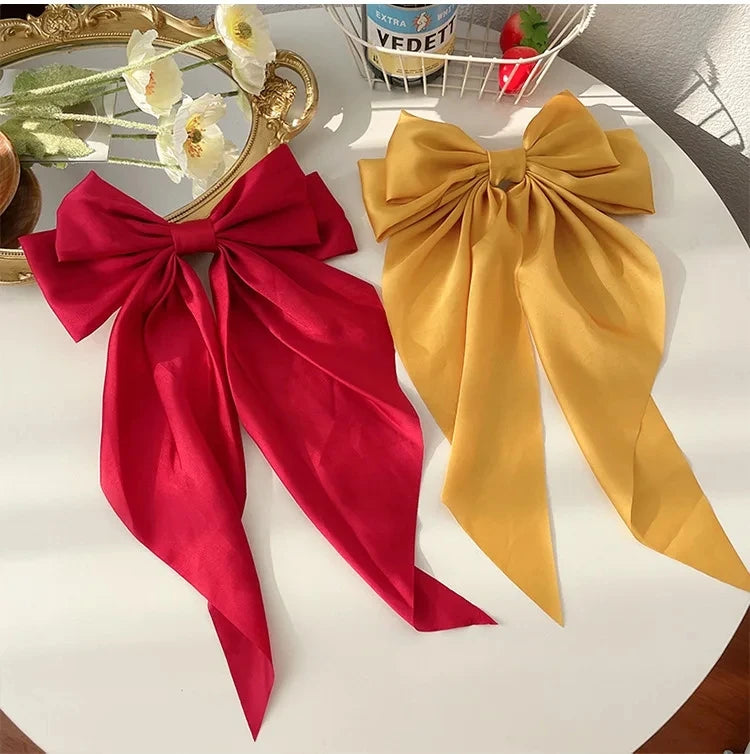 Solid Color Bow Ribbon Hair Clip New Women Large Bowknot Barrettes Women Ponytail Clip Headband Girls Hair Accessories Gift -