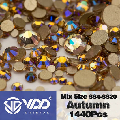 VDD SS4-SS20 Mix Size Clear Crystal Non-Hotfix Gold FlatBack Rhinestones Decorations DIY Glitter Stones 3D Nail Art Accessori