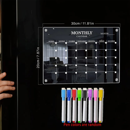 Magnetic Acrylic Dry-Erase Calendar-Clear Planner for Fridge, Ideal Kitchen Organizer for Home & Office with Marker Pen Inclu