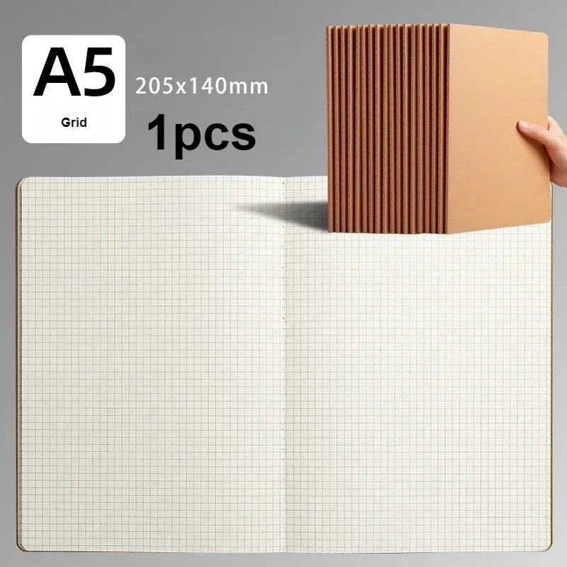 Notebook A5 Kraft Cover Vintage Diary Blank/grid/lined Stationery Planner Writing Paper for Students School Office Supplies -