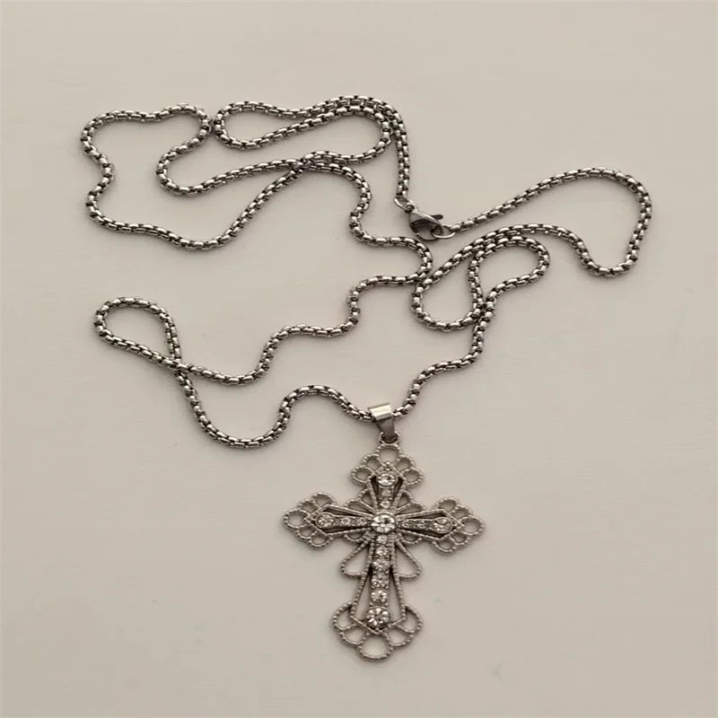 Vintage Cross Pendant Necklace Unisex Versatile Simple Long Sweater Chain Hip Hop Accessory - 28