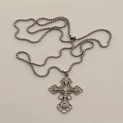 Vintage Cross Pendant Necklace Unisex Versatile Simple Long Sweater Chain Hip Hop Accessory - 28