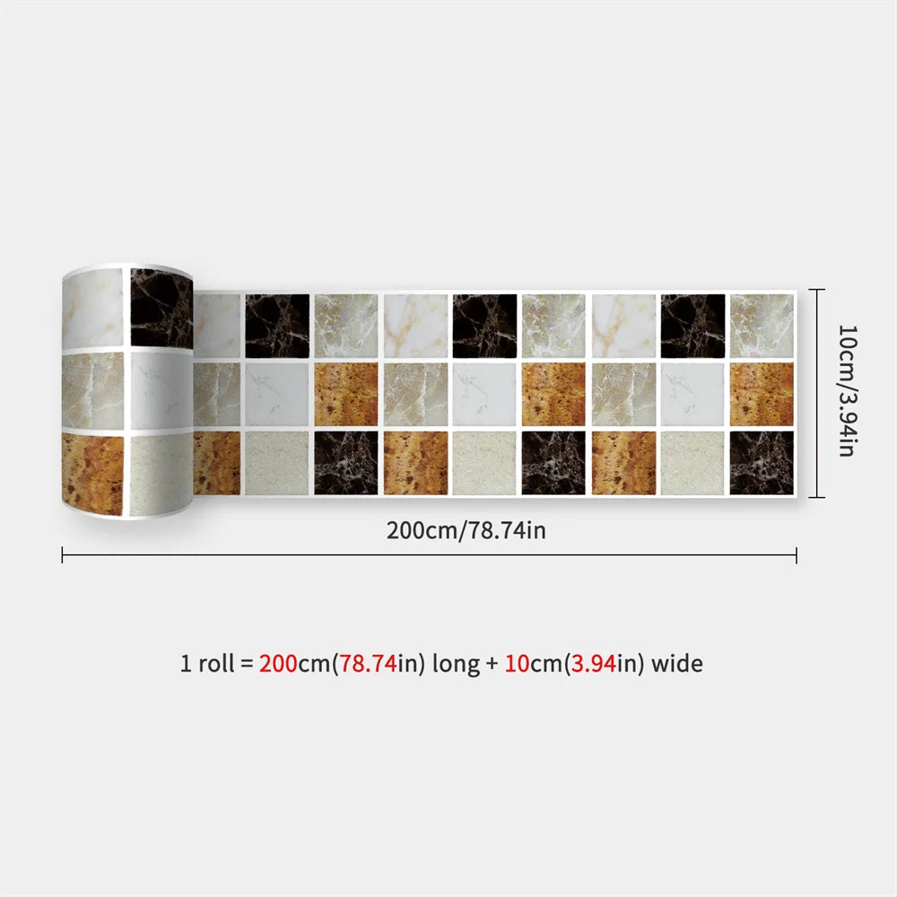 Mosaic Bathroom Waist Line Wall Stickers Waterproof Peel & Stick Art Backsplash Kitchen Office Skirting Line Decor Wallpaper 