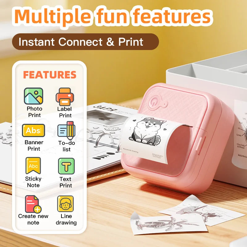 DOLEWA D8 Portable Mini Printers Wireless Bluetooth Inkless Sticker Maker