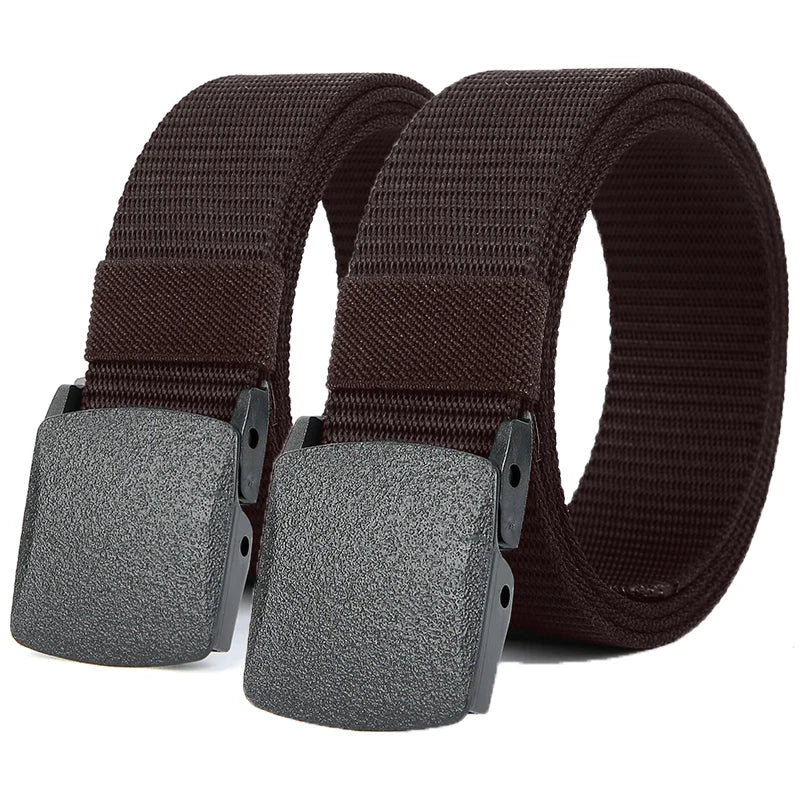 Military Automatic Buckle Nylon Belt Outdoor Hunting Multifunctional Tactical Canvas Belt Men Belt - 2PC QT3 coffee