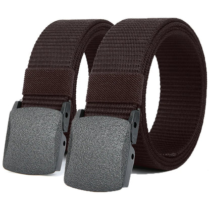 Military Automatic Buckle Nylon Belt Outdoor Hunting Multifunctional Tactical Canvas Belt Men Belt - 2PC QT3 coffee