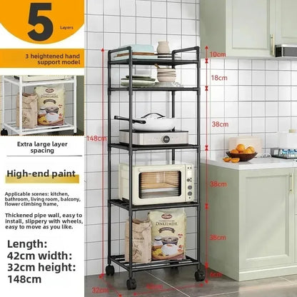 Minimalist style household storage rack, multi-layer adjustable shelf, mobile storage cart