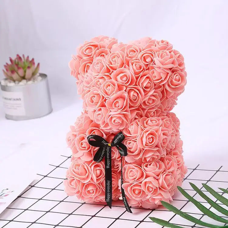 25cm Artificial Teddy Rose Flower Bear with Box Romantic Valentines Day Gift Girlfriend Women Anniversary Wedding Party Suppl