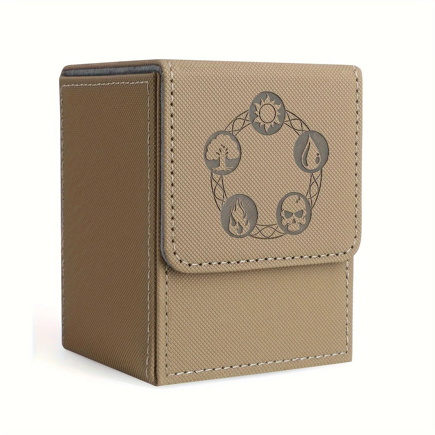 Card Deck Box, Copyrighted Design，Fits 100+ Single Sleeved Cards, Magnetic Closure PU Leather Card Box for TCG Cards - Sand-G