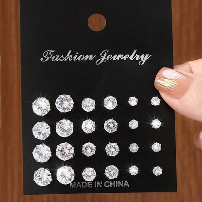 12 Pairs Of Luxurious, Simple, Shiny, And Caring Zirconia Decorative Earrings Are Suitable For Gifts To Parties,And Couples -